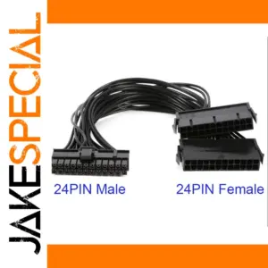 Black 24-Pin Power Supply Splitter Cable 30cm