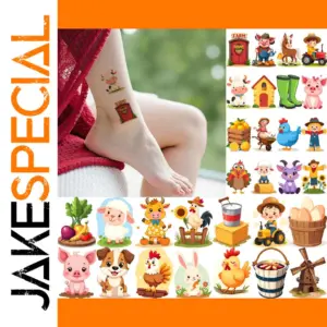 Colorful Farm Cartoon Temporary Tattoos Set