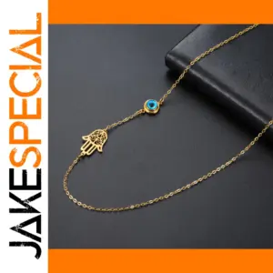 Stainless Steel Blue Evil Eye Hamsa Necklace