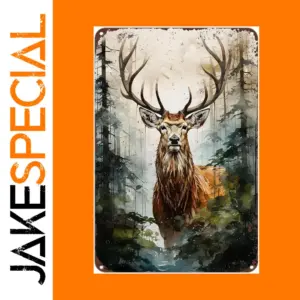 Majestic Deer Watercolor Tin Sign in Vintage Style