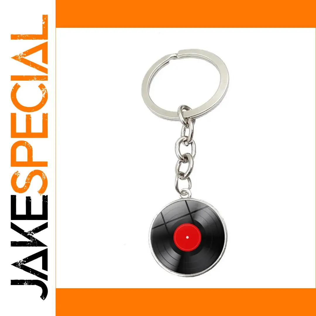 Vinyl Record Keychain with Red Label 1 Vinyl Record Keychain with Red Label
