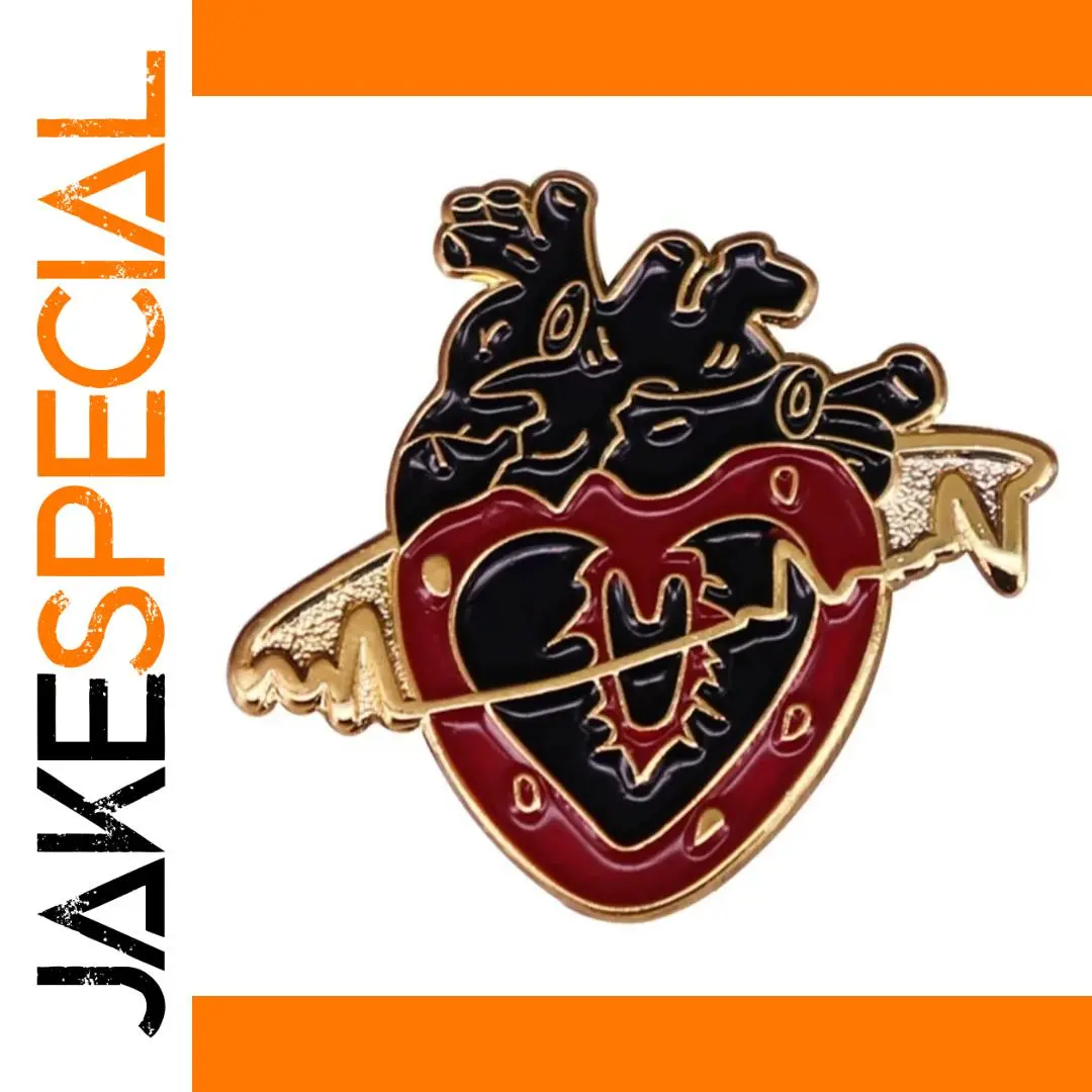 Gothic Heart ECG Metal Pin with Arrow Accent 1 Gothic Heart ECG Metal Pin with Arrow Accent