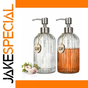Elegant Glass Soap Dispenser Set with Wooden Tags