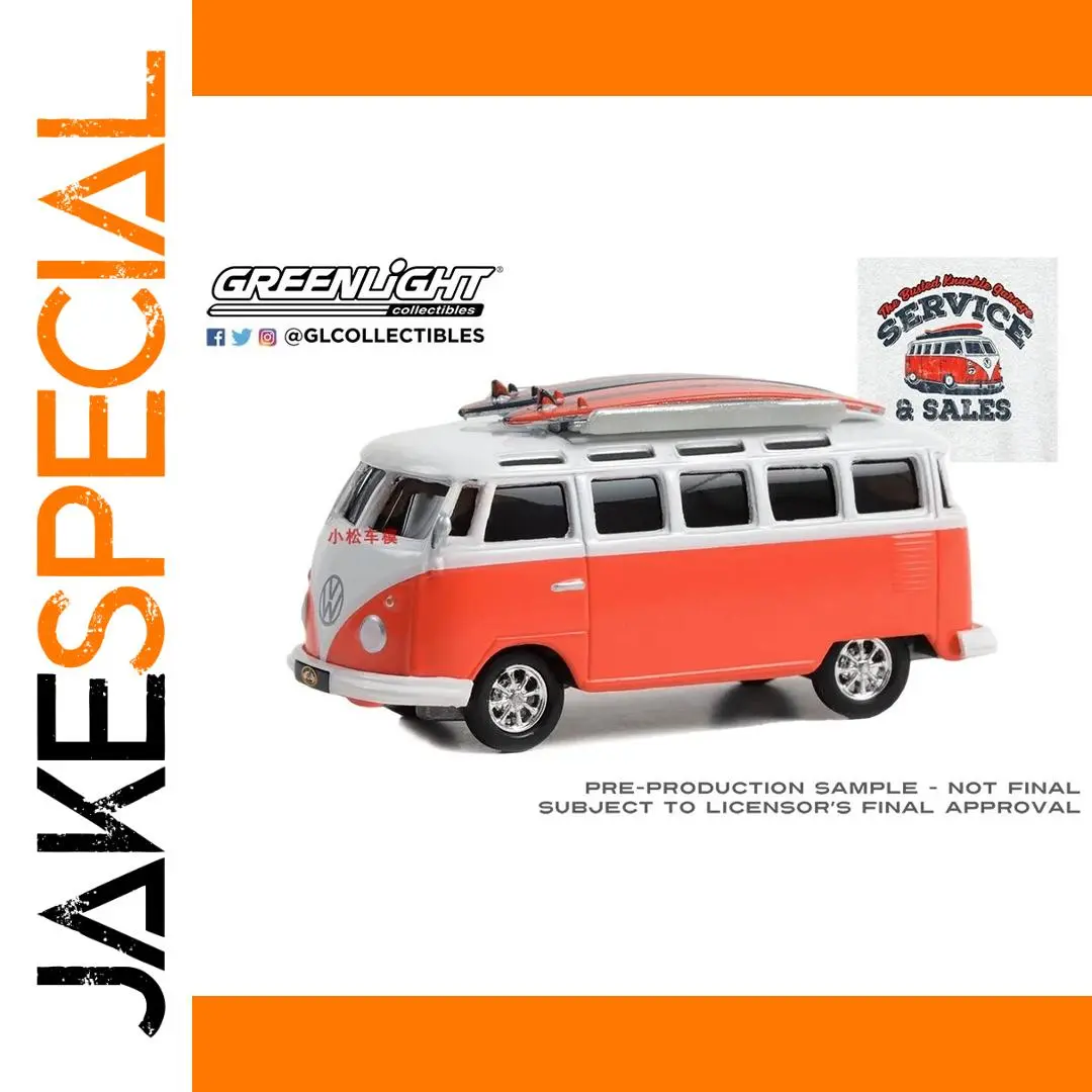 1964 VW Samba Diecast Model in Orange and White 1 1964 VW Samba Diecast Model in Orange and White