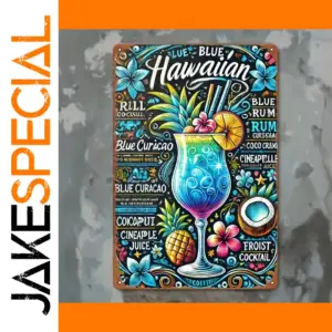 Vintage Blue Hawaiian Cocktail Metal Sign