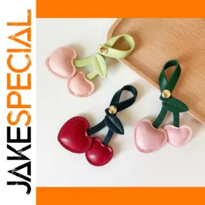 Cherry-Themed Leather Keychain for Women