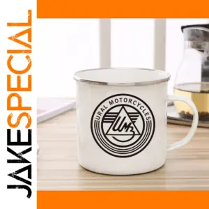 Ural Motorcycle Enamel Mug 300ml Black Logo