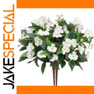 Artificial White Impatiens Bouquet with 12 Silk Flowers