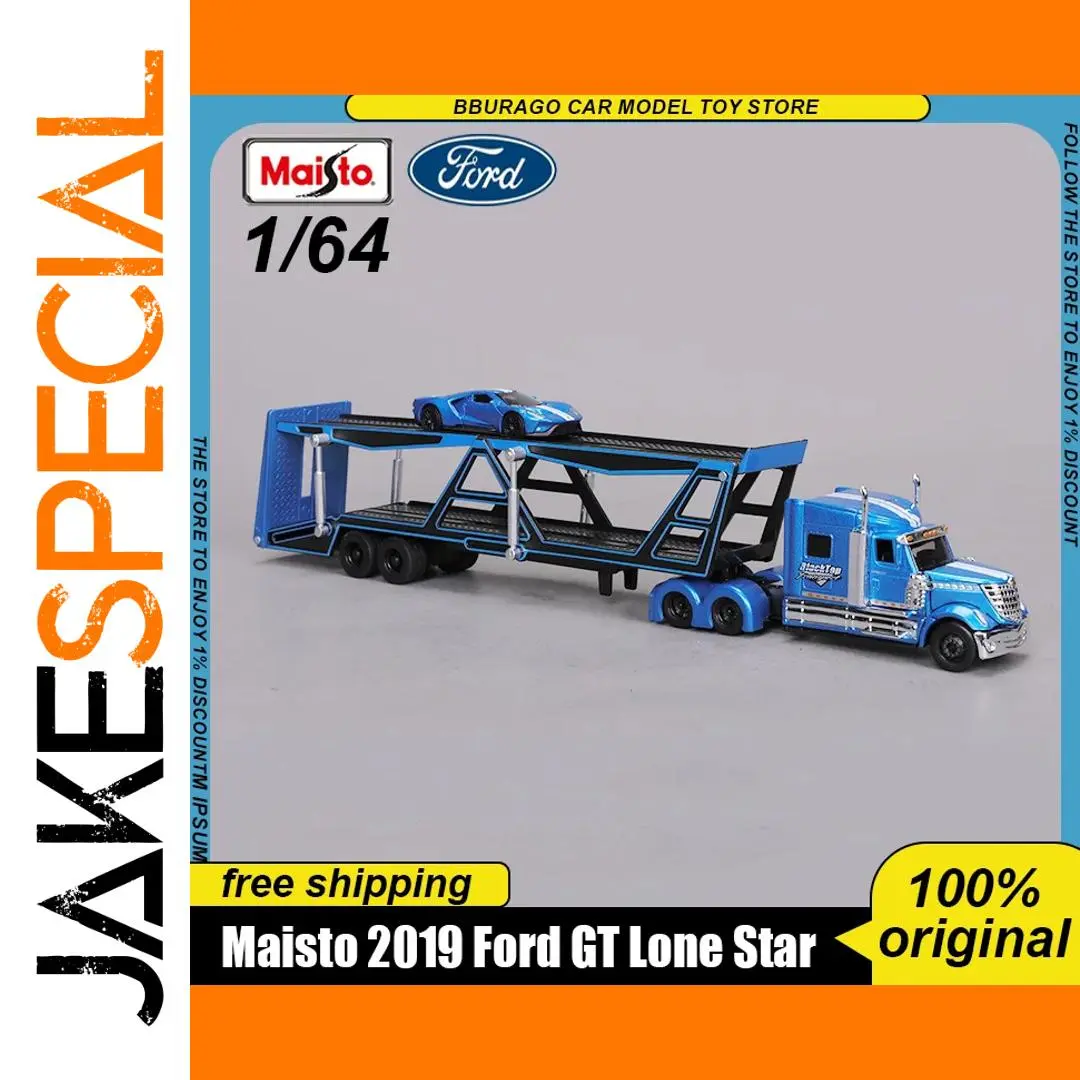 Blue Diecast Heavy Transport Model with Ford Gt 2021 1 Blue Diecast Heavy Transport Model with Ford Gt 2021