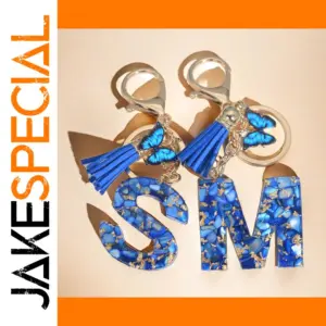 Blue Resin "S" Keychain with Gold Flakes