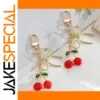 Cherry Bow Keychain with Gold Bow and Beads