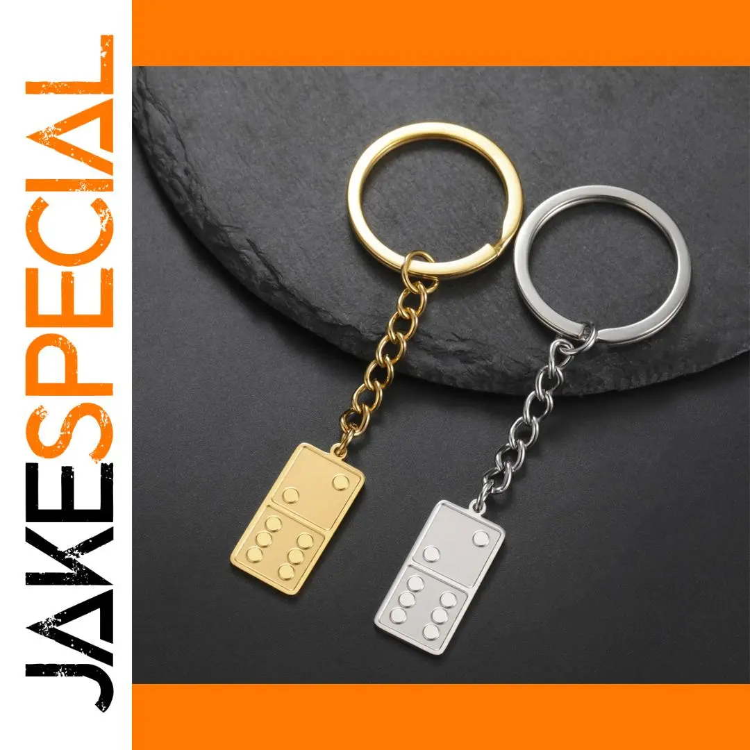 Stainless Steel Domino Keychain in Gold/Silver 1 Stainless Steel Domino Keychain in Gold/Silver