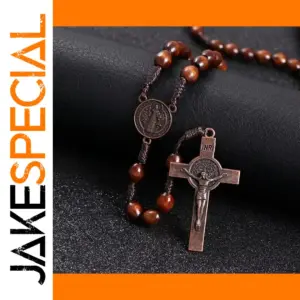 Handcrafted Rosary Necklace with Wooden Beads