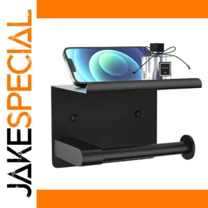 Black Metal Toilet Paper Holder with Shelf