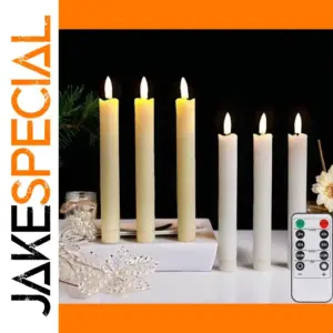 Set of 6 Flameless Taper Candles 17cm Ivory & White