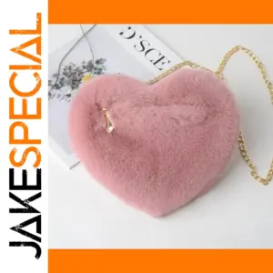 Pink Faux Fur Heart-Shaped Bag for Women