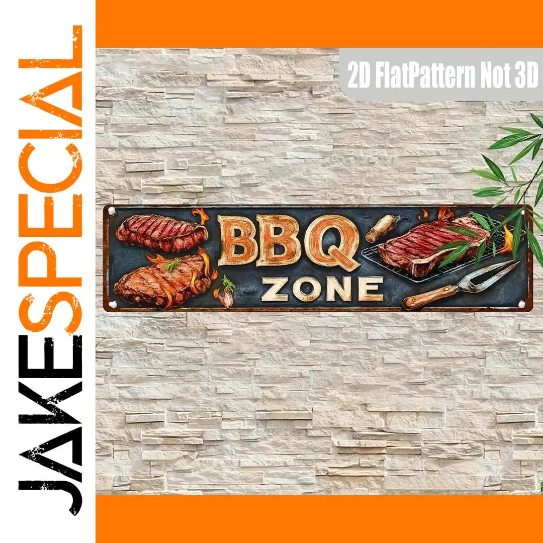 Vintage BBQ Zone Metal Sign 40cm x 10cm 1 Vintage BBQ Zone Metal Sign 40cm x 10cm