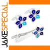 Blue Flower Cufflinks and Tie Clip Set for Men