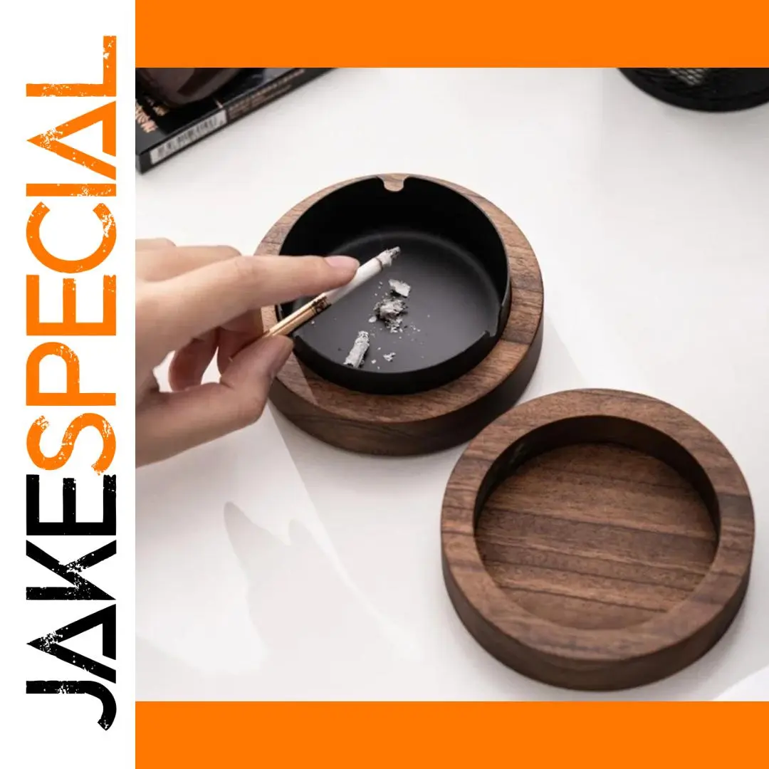 Elegant Walnut Wooden Ashtray with Stainless Steel Insert 1 Elegant Walnut Wooden Ashtray with Stainless Steel Insert