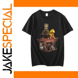 Black Graphic T-Shirt with Playful Characters