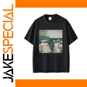 Cool Cat Drinking Beer Graphic T-shirt for Men Women