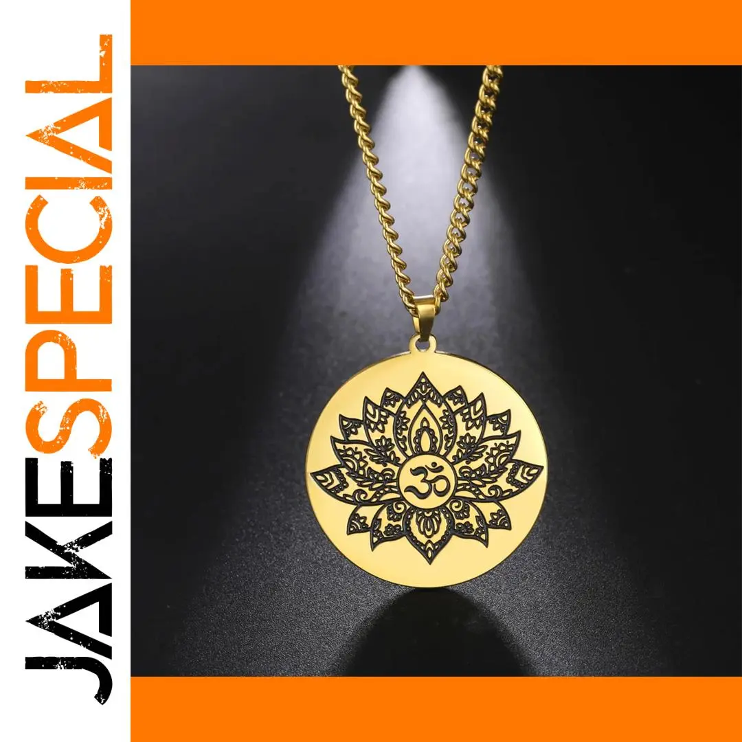 Stainless Steel Om Lotus Pendant Necklace 1 Stainless Steel Om Lotus Pendant Necklace