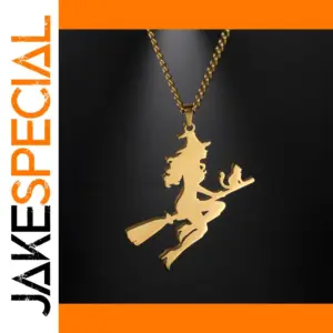 Stainless Steel Witch Broom Cat Necklace