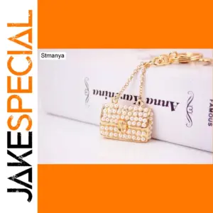 Gold Miniature Handbag Keychain with Faux Pearls