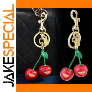 Vibrant Red Cherry Keychain with Cartoon Faces