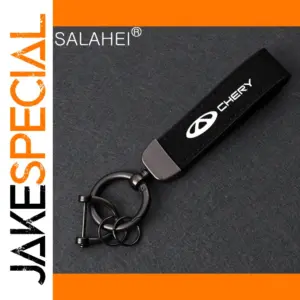Chery Car Logo Leather Keychain in Black, Red, Blue