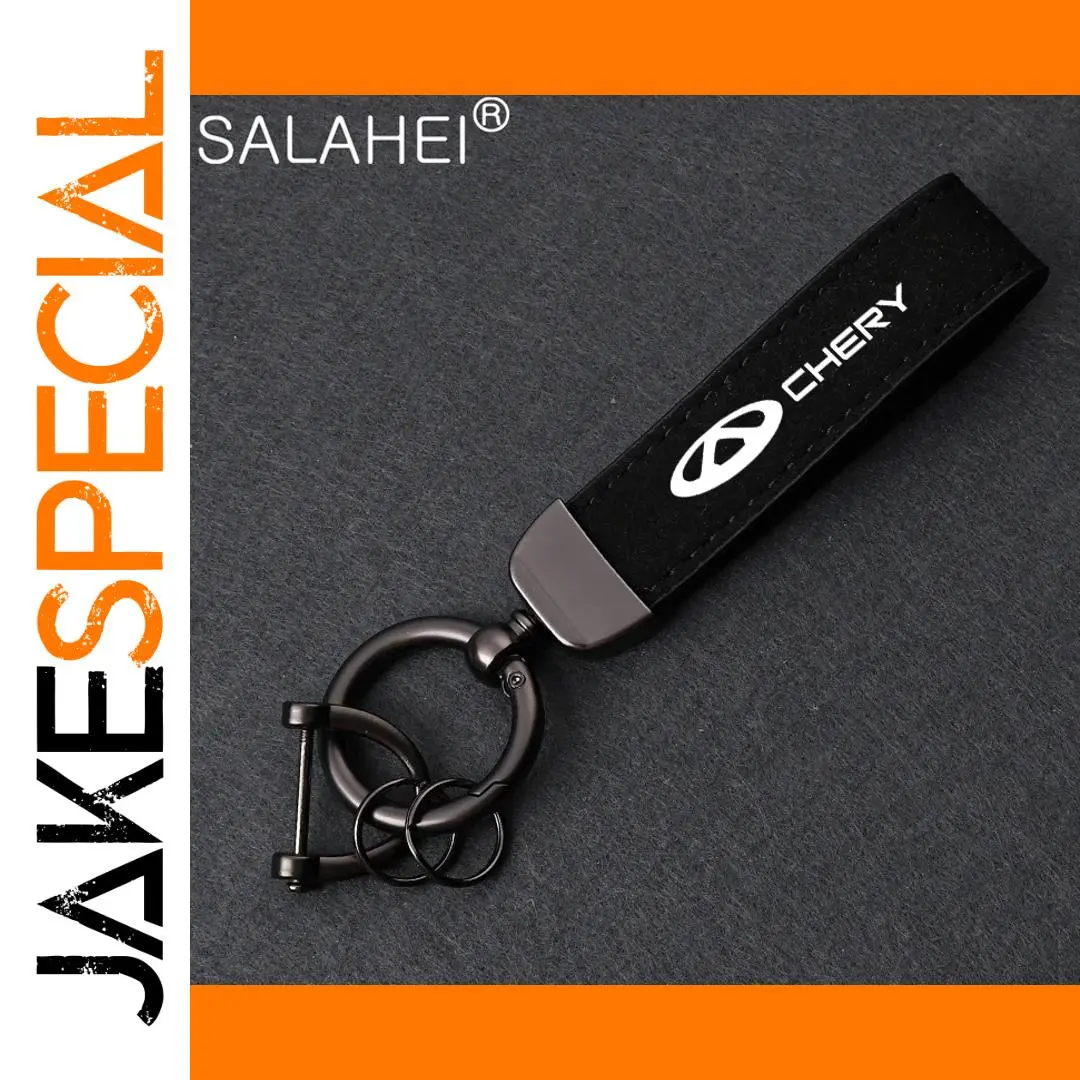Chery Car Logo Leather Keychain in Black, Red, Blue 1 Chery Car Logo Leather Keychain in Black, Red, Blue