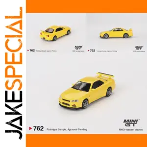 Yellow Nissan Skyline GT-R R34 V-Spec Diecast Model