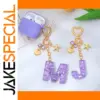 Purple Resin Letter Keychain with Glitter