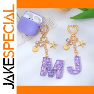 Purple Resin Letter Keychain with Glitter
