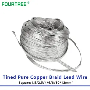 Tinned Pure Copper Braid Lead Wire 1m
