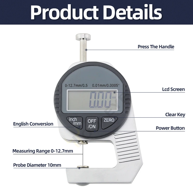 Digital Thickness Gauge 0-12.7mm with LCD Display 6 Digital Thickness Gauge 0-12.7mm with LCD Display - Image 6