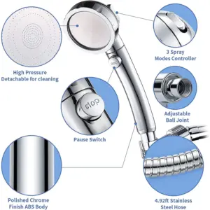 Modern Chrome Handheld Shower Head with 3 Spray Modes 14 H3df5248d329b4023863e9ef76ccb6af3l