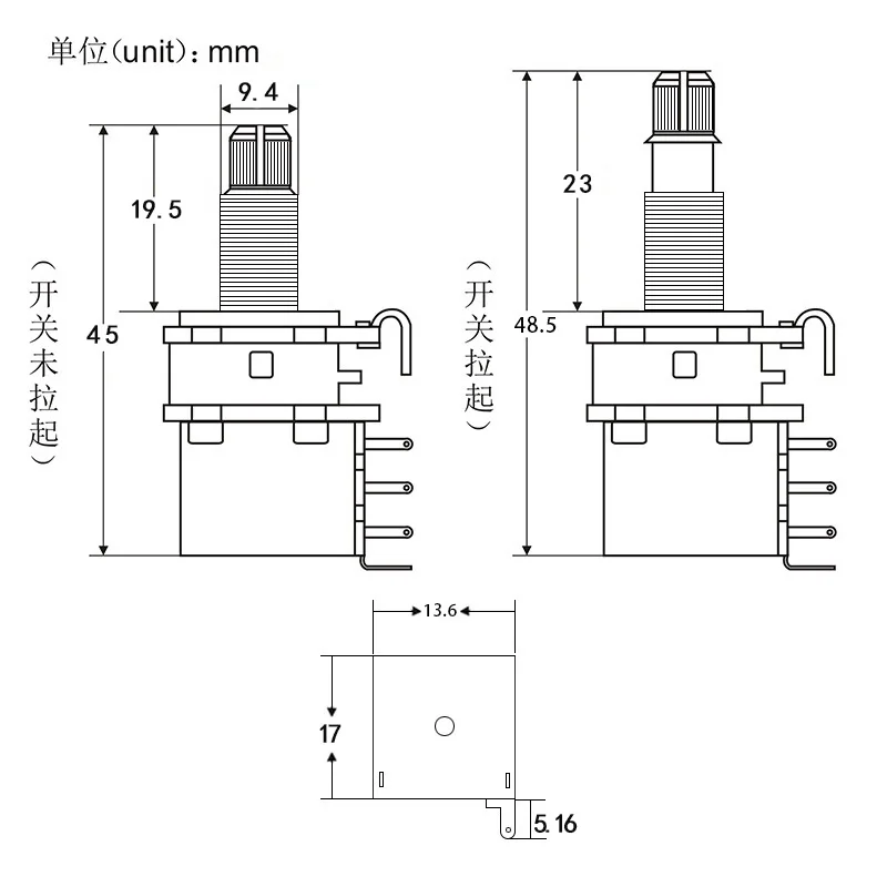 Long Shaft Guitar Push Push Potentiometer 250K Ohm 6 Long Shaft Guitar Push Push Potentiometer 250K Ohm - Image 6