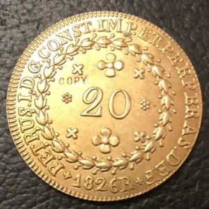 1826-R Vintage Copper Brazilian 20 Reis Coin
