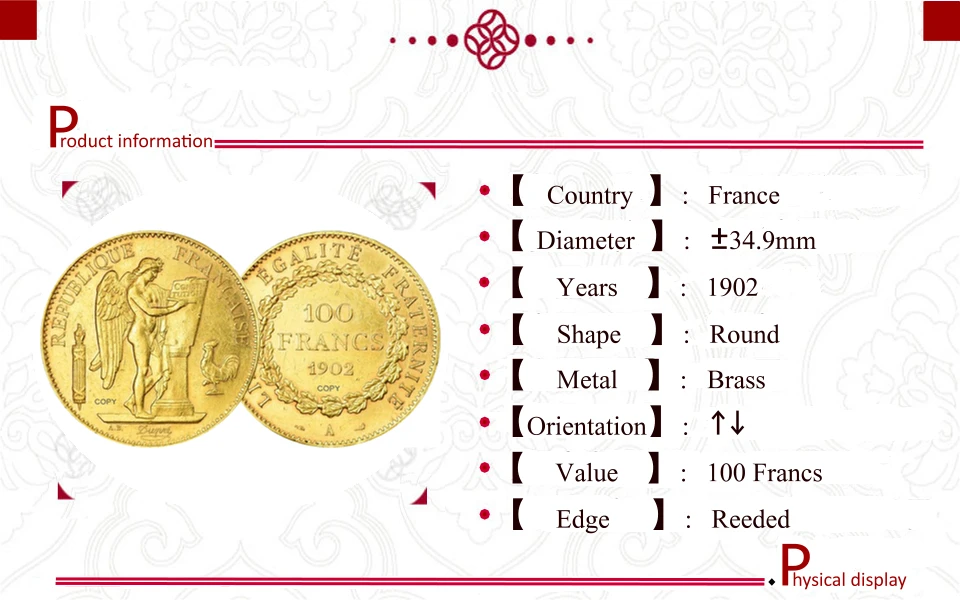 Vintage 1902 French 100 Franc Replica 3 Vintage 1902 French 100 Franc Replica - Image 3
