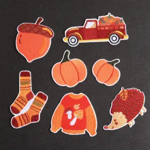 Autumn Pumpkin Chestnut Iron-On Patch Set