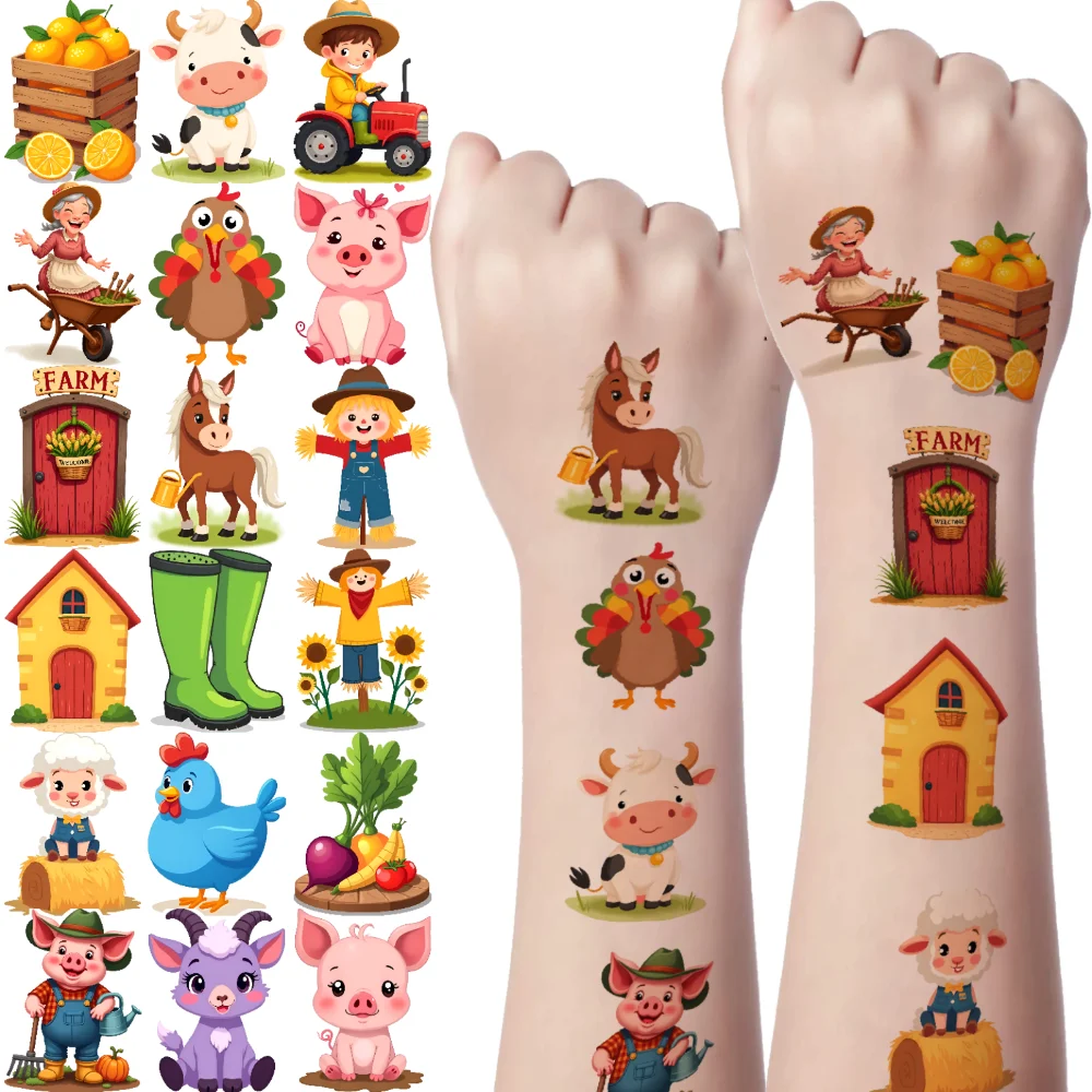 Colorful Farm Cartoon Temporary Tattoos Set 2 Colorful Farm Cartoon Temporary Tattoos Set - Image 2