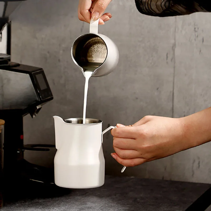 White 350ml Stainless Steel Milk Frothing Pitcher 5 White 350ml Stainless Steel Milk Frothing Pitcher - Image 5