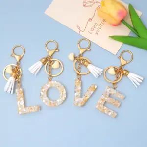 Elegant Resin Letter Keychain with Glitter Accents