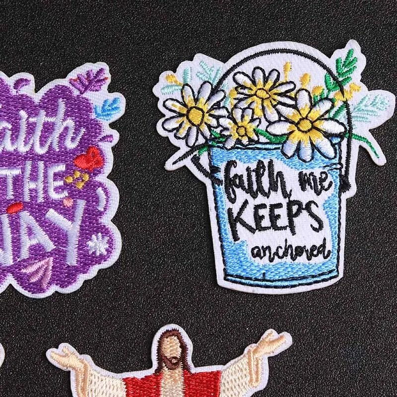 Flowers Christian Jesus Embroidered Iron-On Patch 6 Flowers Christian Jesus Embroidered Iron-On Patch - Image 6