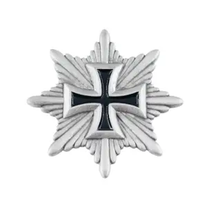 Silvery Octagonal Cross Brooch with Feather Details