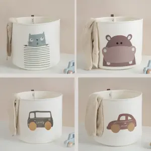 Foldable Cotton Toy Storage Basket with Animal Prints