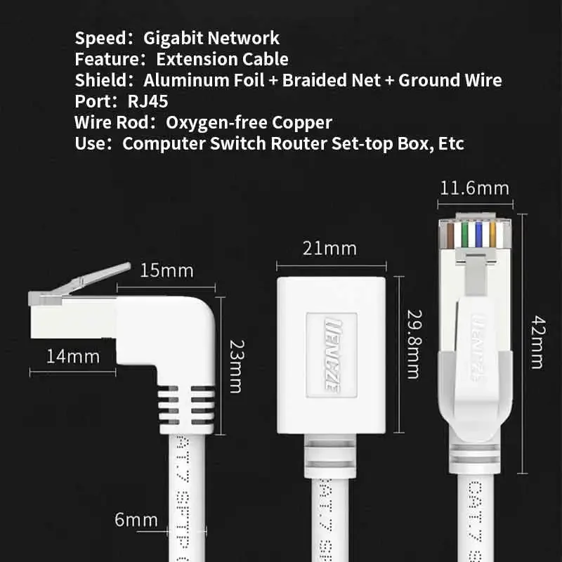 White RJ45 CAT7 Network Connector Cable with Elbow 6 White RJ45 CAT7 Network Connector Cable with Elbow - Image 6