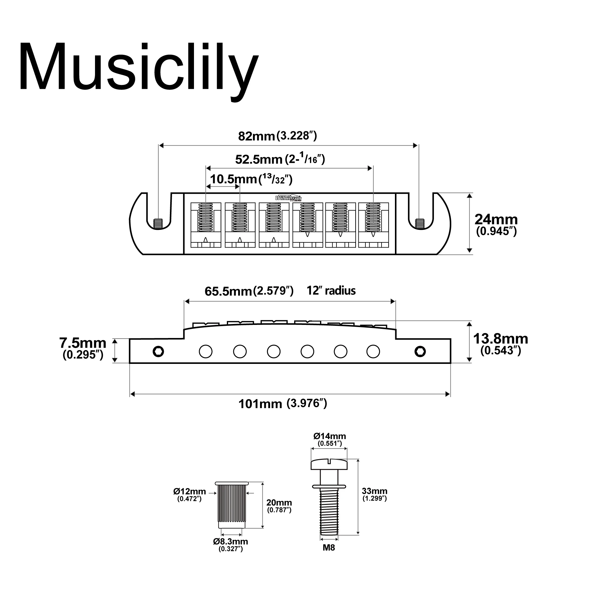 Wilkinson M Series Gold Wraparound Bridge for Guitar 2 Wilkinson M Series Gold Wraparound Bridge for Guitar - Image 2