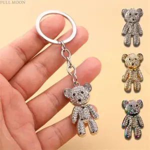 Rhinestone Bear Keychain in Silver, Gold, Rainbow